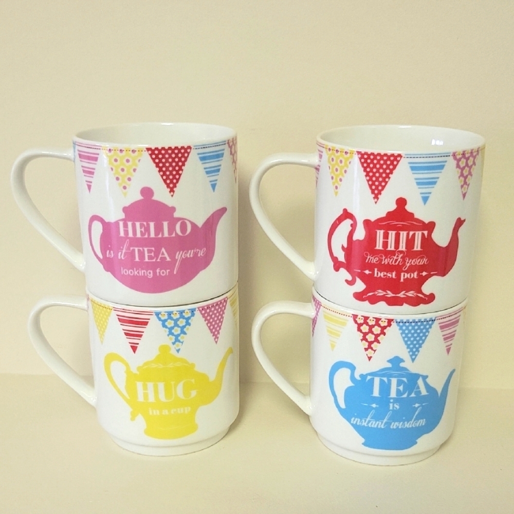 Colorful Tea Themed Mugs Set